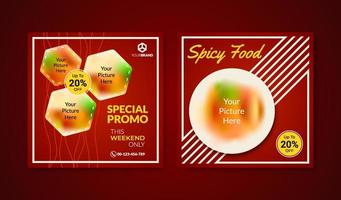 Social media post banner for food promotion suitable for banner ad, web, and food content promotion. Red hot design template for spicy culinary. vector