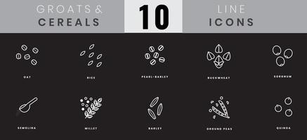 Grains and cereals icons. In lineart, outline style. For wesite design, mobile app, software vector