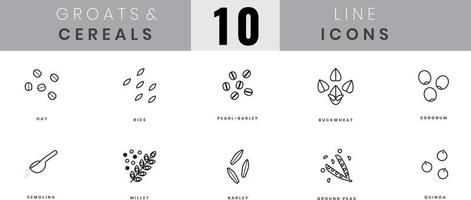 Grains and cereals icons. In lineart, outline style. For wesite design, mobile app, software vector