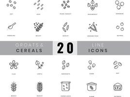 Grains and cereals icons. In lineart, outline style. For wesite design, mobile app, software vector