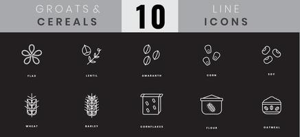 Grains and cereals icons. In lineart, outline style. For wesite design, mobile app, software vector