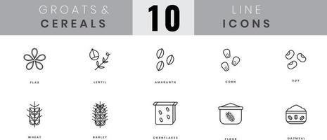 Grains and cereals icons. In lineart, outline style. For wesite design, mobile app, software vector