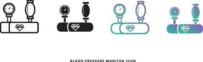 icono de tonómetro de monitor de sangre vectorial en estilos sólido, degradado y de línea. colores de moda Aislado en un fondo blanco vector