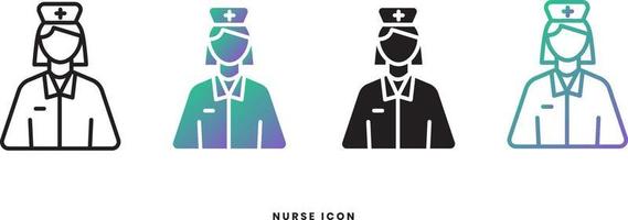 Vector nurse female icon in solid, gradient and line styles. Trendy colors. Isolated on a white background