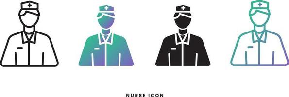 icono masculino de enfermera vectorial en estilos sólido, degradado y de línea. colores de moda Aislado en un fondo blanco vector