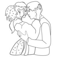 Outline of hugging romantic couple. Colouring book couple. Wedding postcard. vector