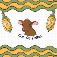 eid al adha con ilustración de vaca y adorno islámico vector