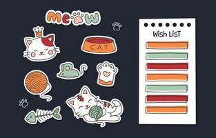 conjunto de pegatinas de diario lindo gatito vector