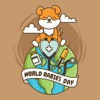 World Rabies Day Concept with Cute Dog on the Globe vector