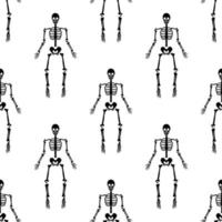 Black skeletons in various poses pattern. Halloween design. Perfect for fall, holidays, fabric, textile. Seamless repeat swatch. vector