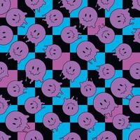 Funny smile dope faces seamless pattern. psychedelic surreal techno melt smile background. Trippy faces, techno, melting smile face cartoon background wallpaper concept art. Y2K aesthetic vector