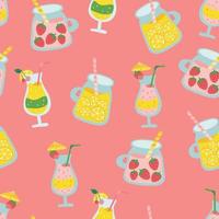 cócteles de alcohol de frutas de patrones sin fisuras. bebidas de cóctel de jugo en diferentes patrones de vasos. diseño de patrones sin costura vectorial para textiles, moda, papel, embalaje, envoltura y marca vector