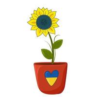 Sunflower in a pot. Symbol of Ukraine and heart vector