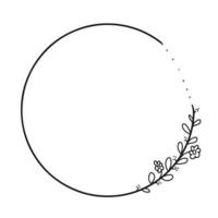 Hand drawn decorative floral frame in doodle sketch style. Romantic outline circle frame for wedding, card decoration. Vector illustration isolated on white background