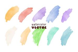 Set of watercolor dynamic brush strokes. Watercolour colorful paint ink smear collection. Hand drawn vector illustration isolated on white background