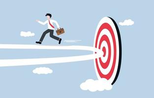 Change business target, create new direction to success, new career opportunity concept. Confident businessman running along new way after passing turning point at target. vector