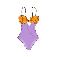 Female one-piece swimsuit. Modern stylish striped bra swimwear. Women swimming clothes. Flat vector illustration isolated on white background