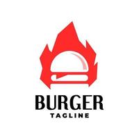 ilustración de una hamburguesa dentro de una llama. para restaurante de hamburguesas o cualquier negocio relacionado con la hamburguesa. vector