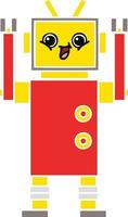 flat color retro cartoon happy robot vector