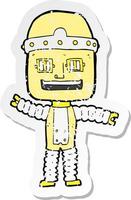 retro distressed sticker of a cartoon waving robot vector