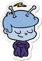 sticker of a friendly cartoon spaceman vector