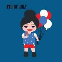 Lady, American woman celebrate holding ice cream and balloons on 4th of July vector