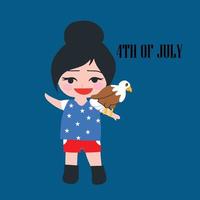 Eagle on hand of lady and woman American celebrate on 4th of July vector
