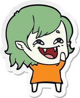 sticker of a cartoon laughing vampire girl vector