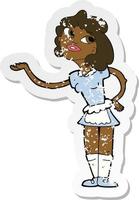 retro distressed sticker of a cartoon waitress serving vector