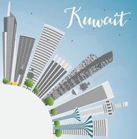 horizonte de la ciudad de kuwait con edificios grises y cielo azul. vector