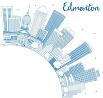 esbozar el horizonte de edmonton con edificios azules y espacio de copia. vector