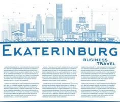 Outline Ekaterinburg Skyline with Blue Buildings and Copy Space. vector