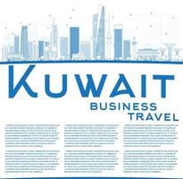 Outline Kuwait City Skyline with Blue Buildings and Copy Space vector