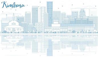 Outline Kinshasa Skyline with Blue Buildings and Reflections. vector