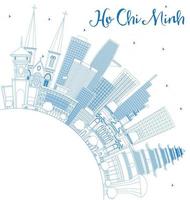 delinee el horizonte de ho chi minh con edificios azules y copie el espacio. vector