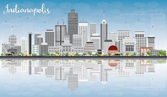 Indianapolis Skyline with Gray Buildings, Blue Sky and Reflections. vector