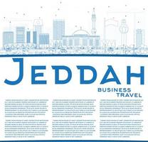 Outline Jeddah Skyline with Blue Buildings and Copy Space. vector