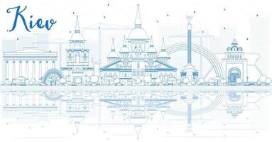 Outline Kiev skyline with blue buildings and reflections. vector