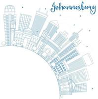 delinee el horizonte de johannesburgo con edificios azules y copie el espacio. vector