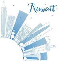 Outline Kuwait City Skyline with Blue Buildings. vector