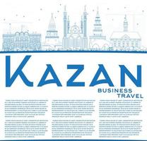 Outline Kazan Skyline with Blue Buildings and Copy Space. vector