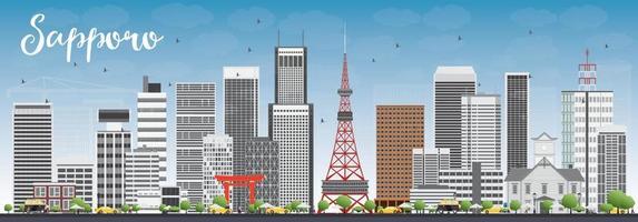 Sapporo Skyline with Gray Buildings and Blue Sky. vector