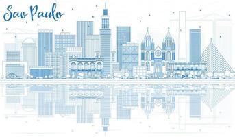 Outline Sao Paulo Skyline with Blue Buildings and Reflections. vector