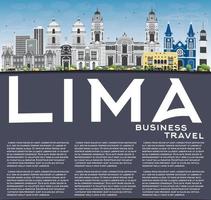 Lima Skyline with Gray Buildings, Blue Sky and Reflections. vector