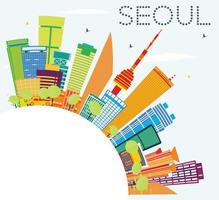 Seoul Skyline with Color Buildings and Copy Space. vector