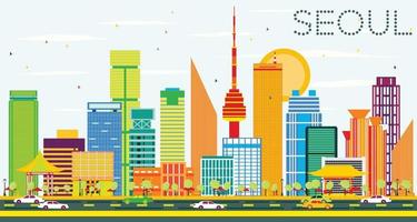 Seoul Skyline with Color Buildings and Blue Sky. vector