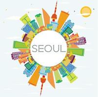 Seoul Skyline with Color Buildings and Copy Space. vector