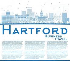 Outline Hartford Skyline with Blue Buildings and Copy Space vector