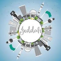 Jeddah Skyline with Gray Buildings, Blue Sky and Copy Space. vector