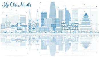 Outline Ho Chi Minh Skyline with Blue Buildings and Reflections. vector